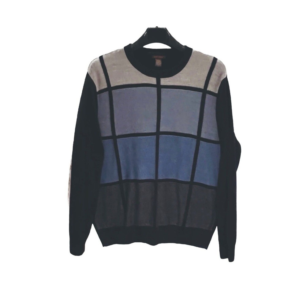 Dockers Men's‎ Blk Blue Gray Color Block 90's Sweater Retro Grandpa  XL